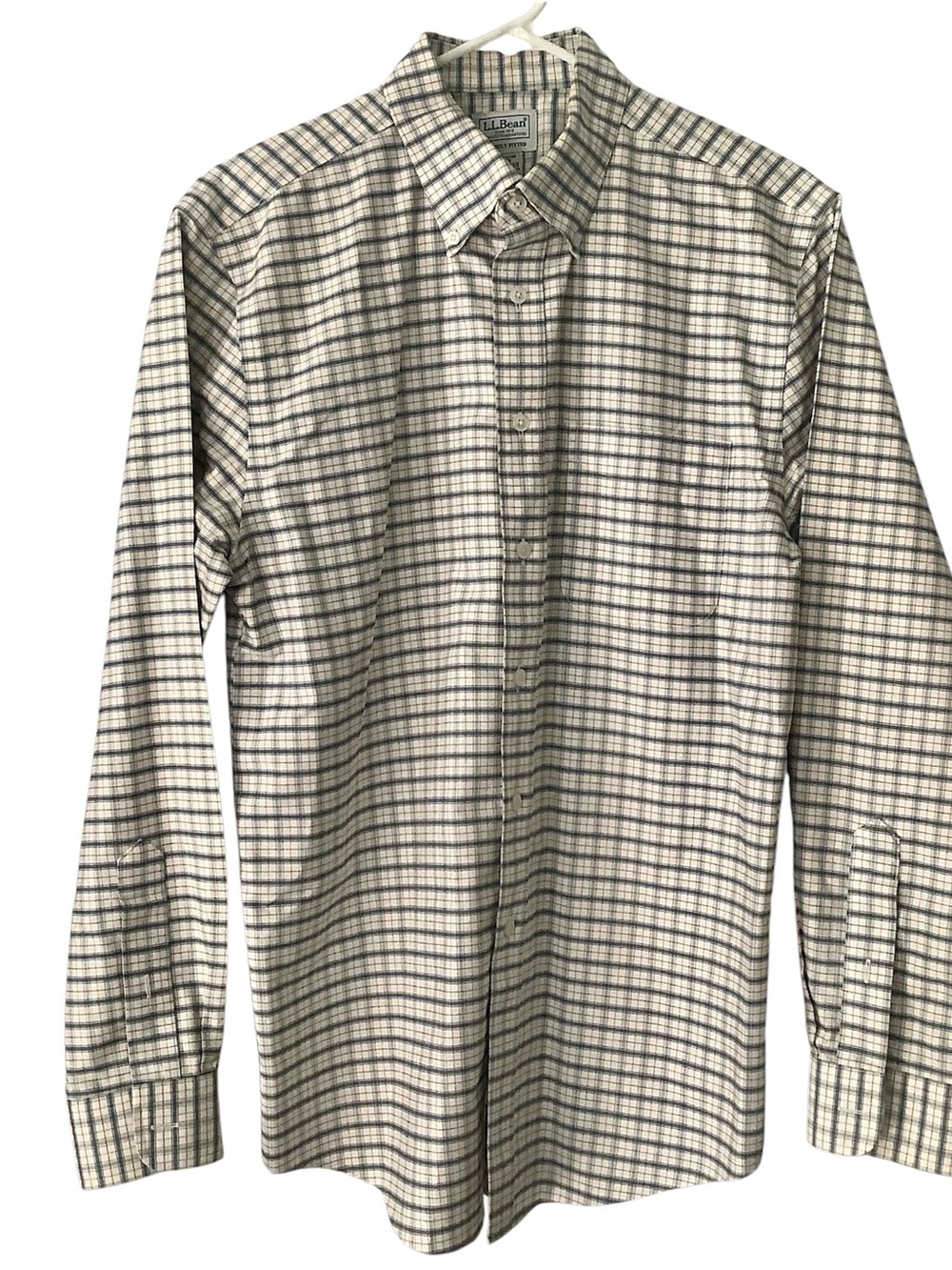 L.L. Bean Men's Button-Down Plaid Shirt in Cream and Blue